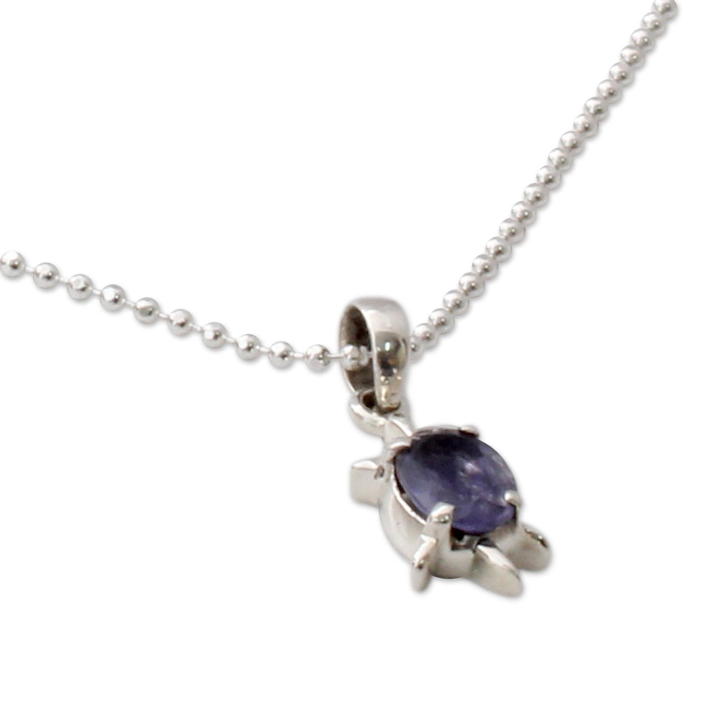 Crystal Turtle Handcrafted Sterling Silver and Iolite Pendant Necklace