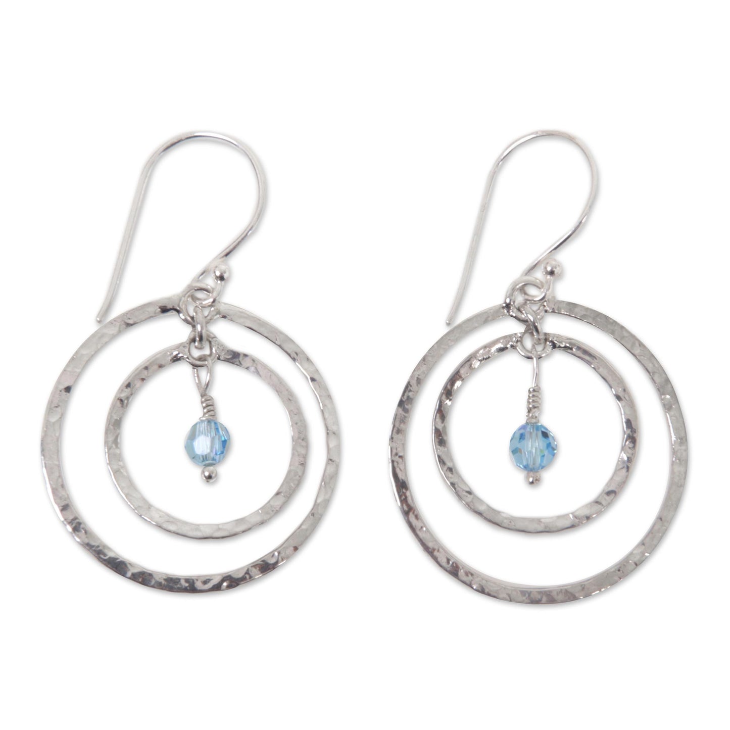 Blue Halo Sterling Silver & Blue Glass Earrings
