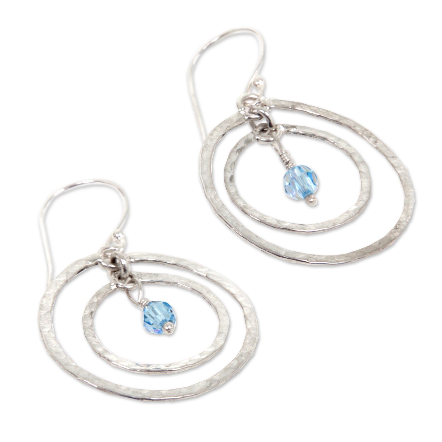 Blue Halo Sterling Silver & Blue Glass Earrings