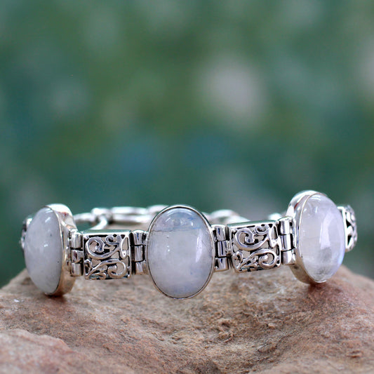 Floral Legends Artisan Crafted Moonstone Sterling Silver Bracelet