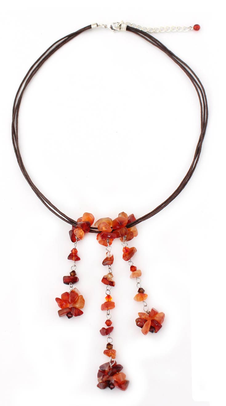 Waterfall Carnelian Glass Bead Steel Necklace