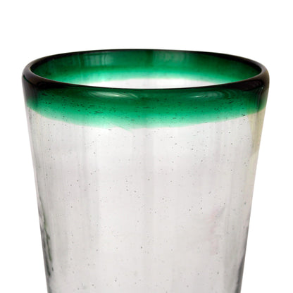 Conical Handblown Glass Clear and Green Water Glasses Set of 6