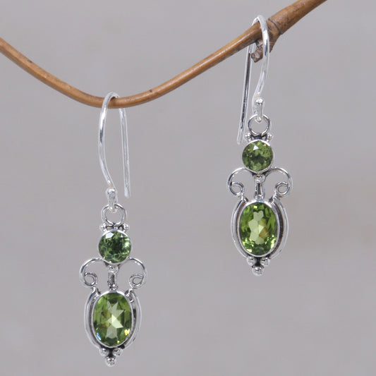 Crown Princess Peridot Sterling Silver Dangle Earrings