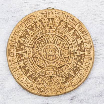Small Ochre Aztec Calendar Ceramic Wall Plaque
