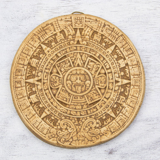 Small Ochre Aztec Calendar Ceramic Wall Plaque