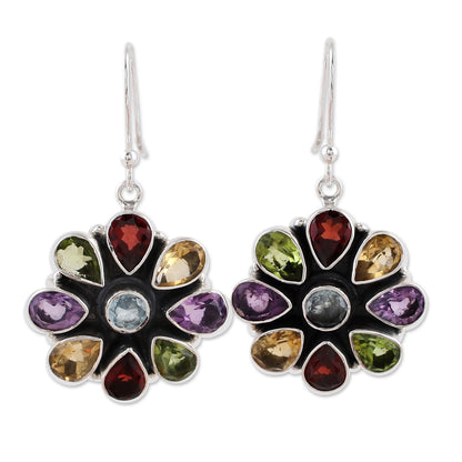 Summer Blossoms Multi-Gem Garnet Drop Earrings