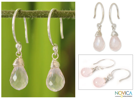 Dewdrops Rose Quartz & Silver Earrings