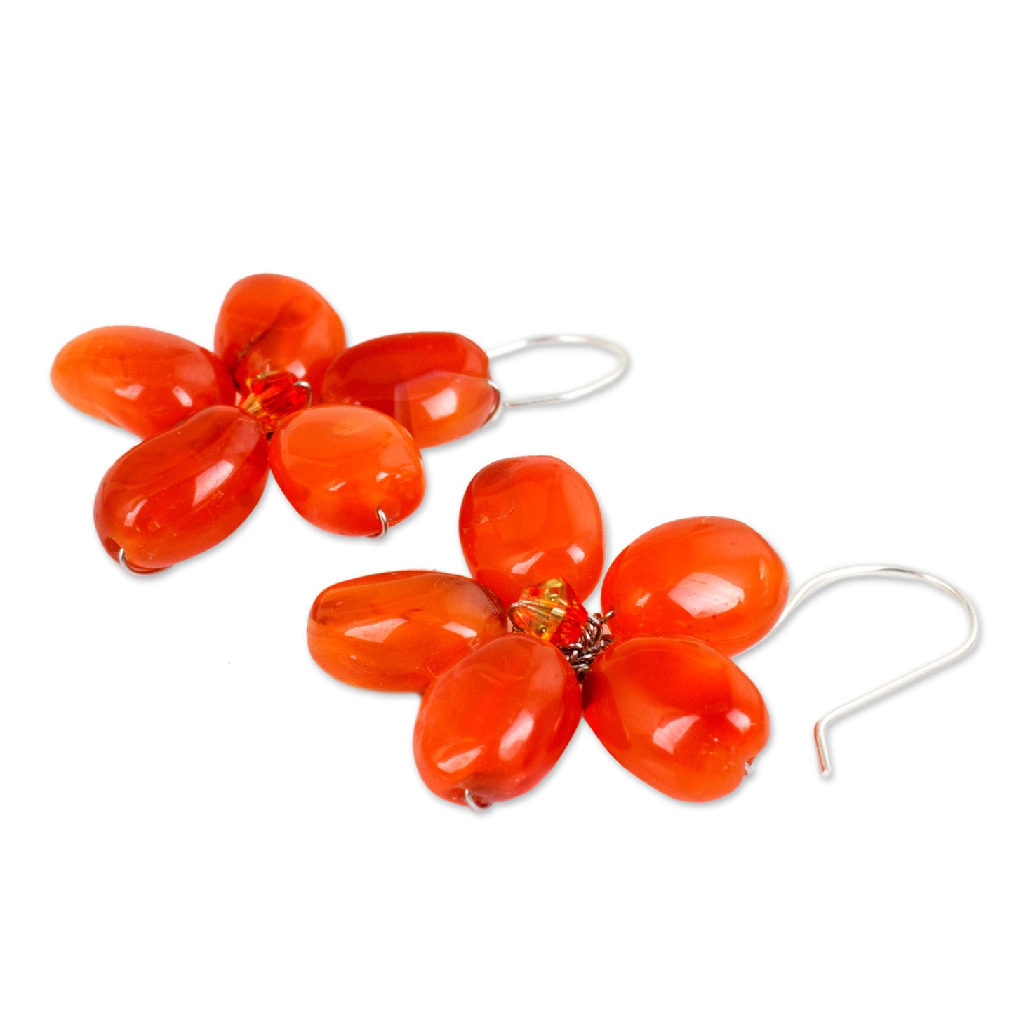 Mystic Daisy Silver & Carnelian Beaded Earrings