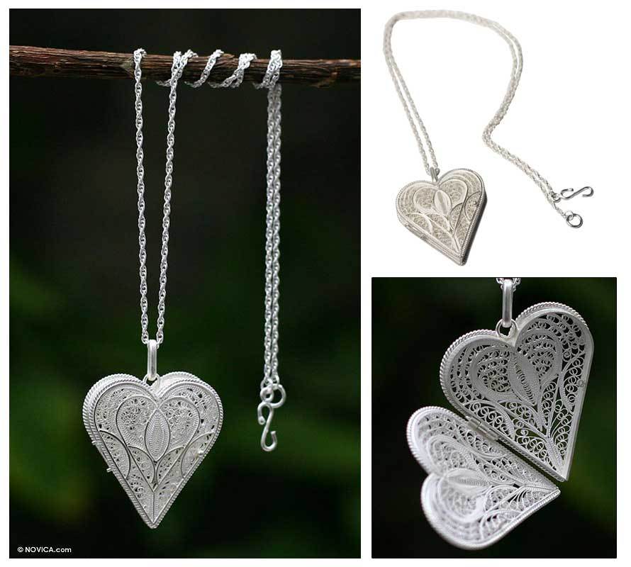 NOVICA - Sterling Silver Filigree Heart Locket