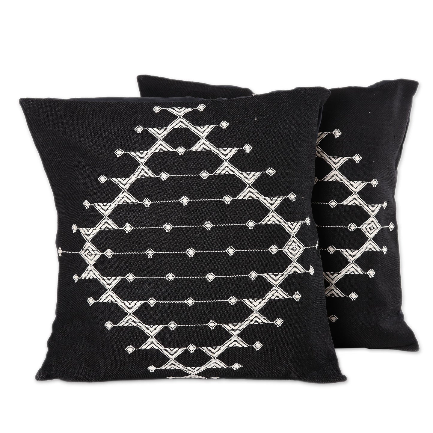 Starlit Galaxy Cotton Patterned Black and White Cushion Covers (Pair)