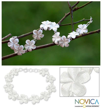 Frangipani Sterling Silver Link Bracelet