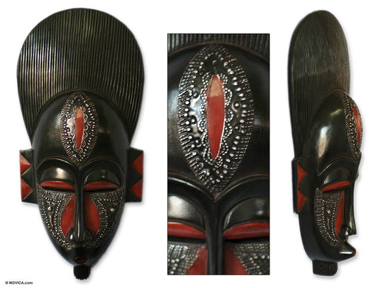 In Silence Black & Red Ghanaian Wood Wall Mask