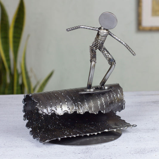 Rustic Surfer Recycled Metal Sculpture