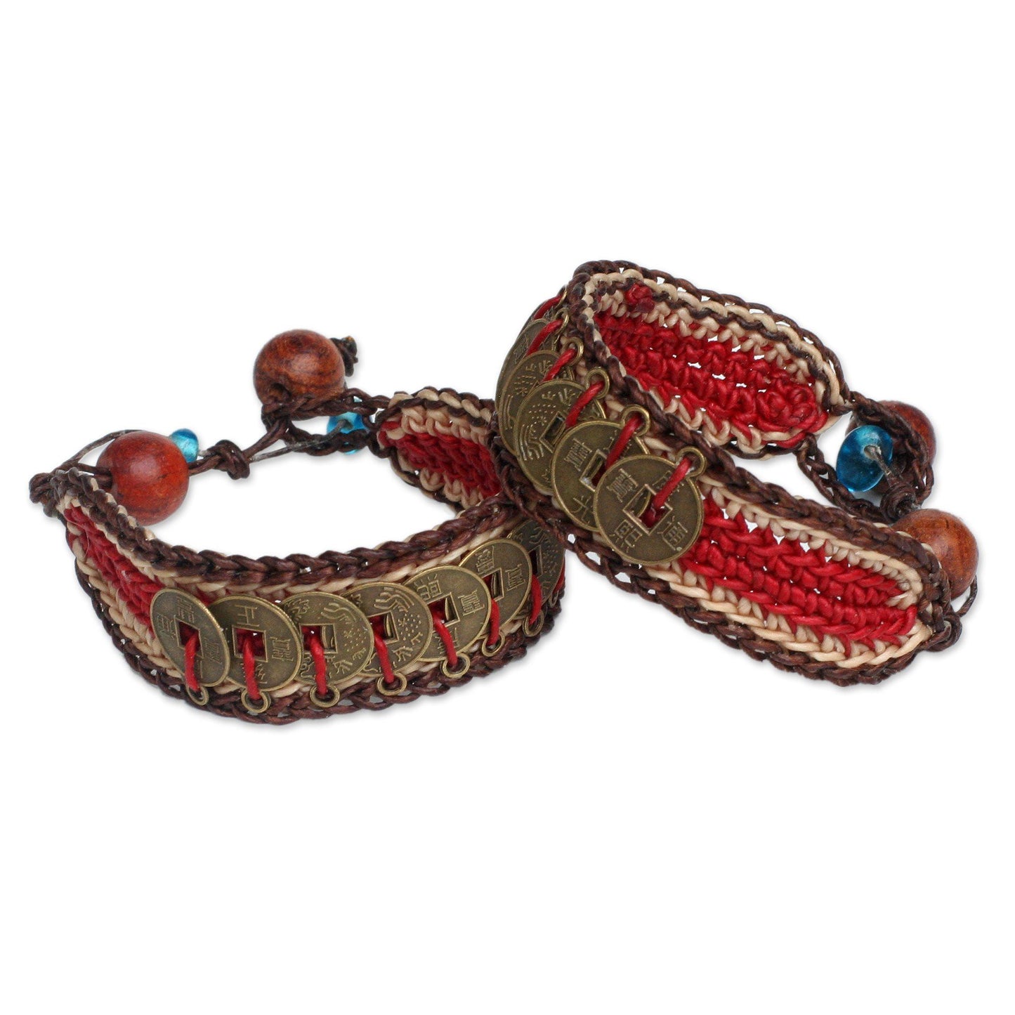 NOVICA - Coin & Wood Wristband Bracelets