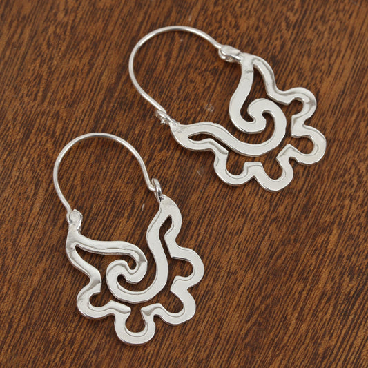 Aztec Seashell Sterling Silver Hoop Earrings