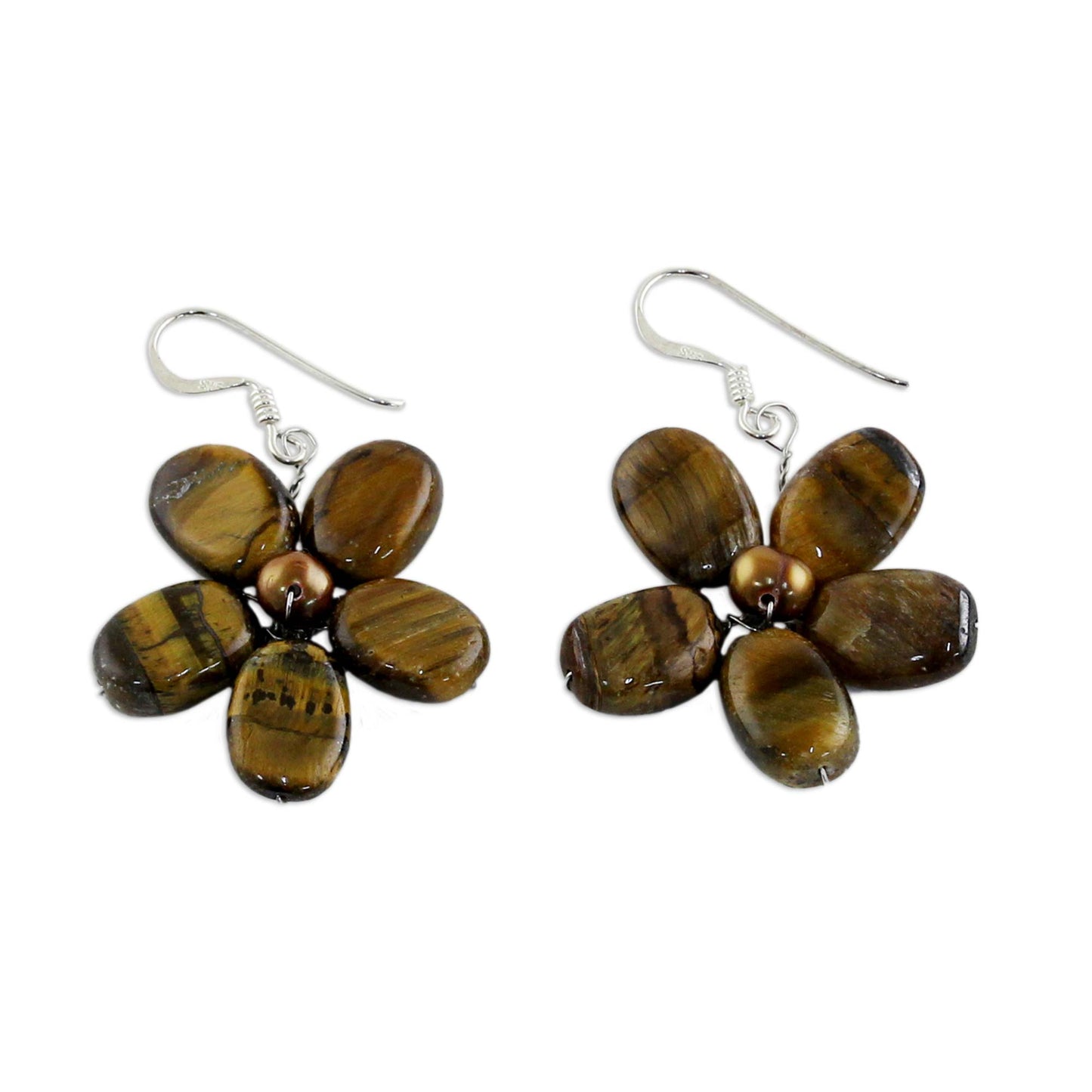 Paradise Pearl & Tiger's Eye Flower Earrings