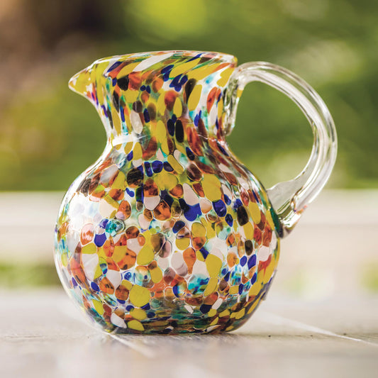 Confetti Hand Blown Glass Pitcher 71 Oz Multicolor Mexican Art