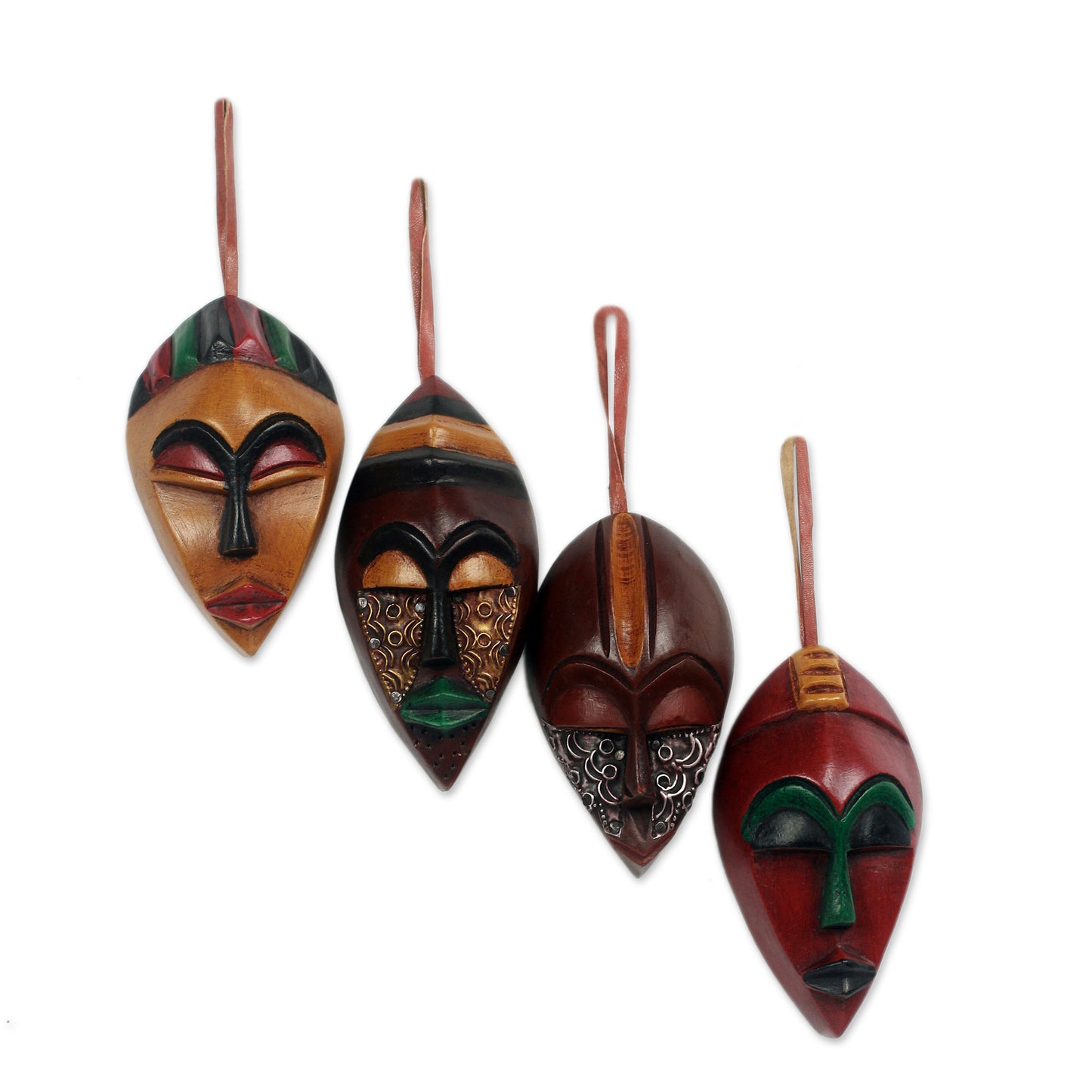 Celebration Masks African Wood Christmas Ornaments (Set of 4)