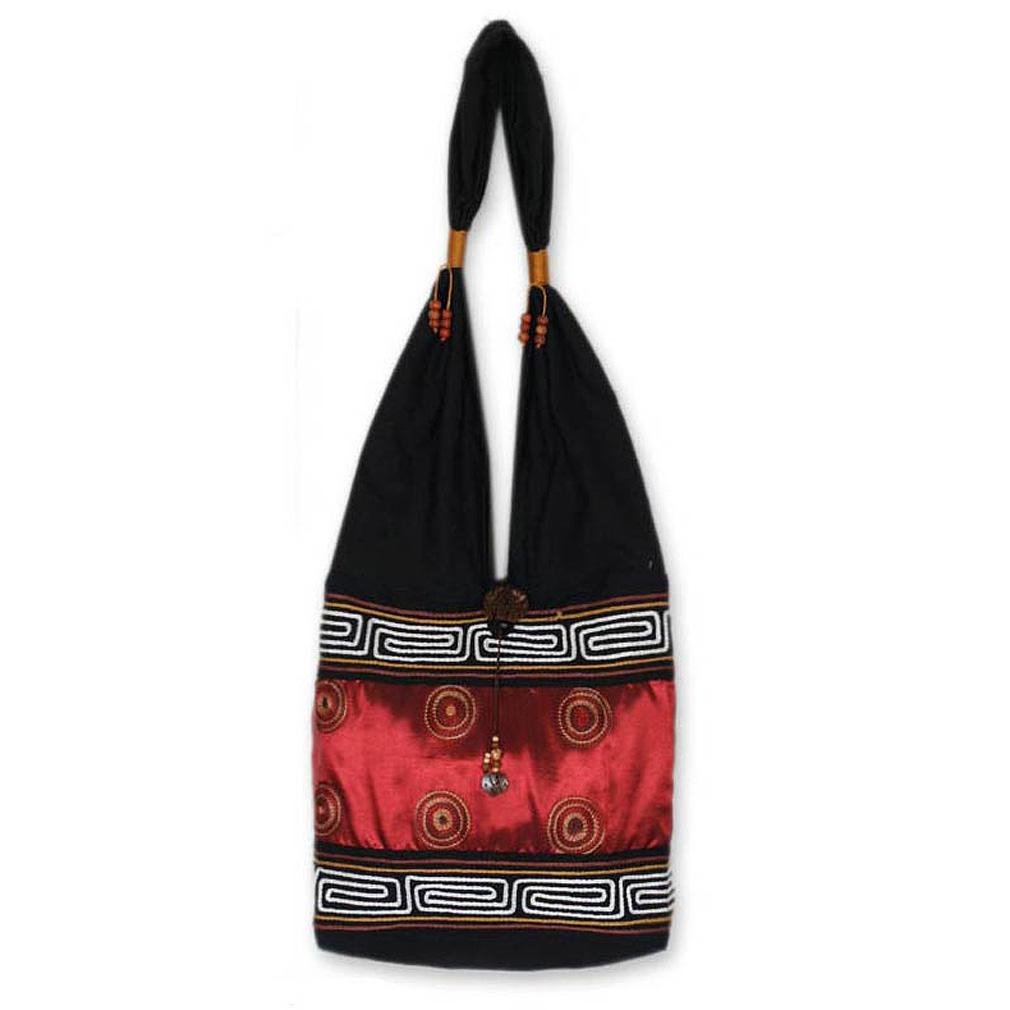 NOVICA - Ruby Silk And Cotton Embroidered Shoulder Bag