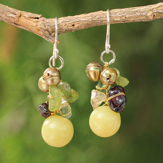 Gemstone & Freshwater Pearl Cluster Earrings