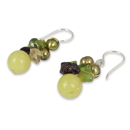 Gemstone & Freshwater Pearl Cluster Earrings