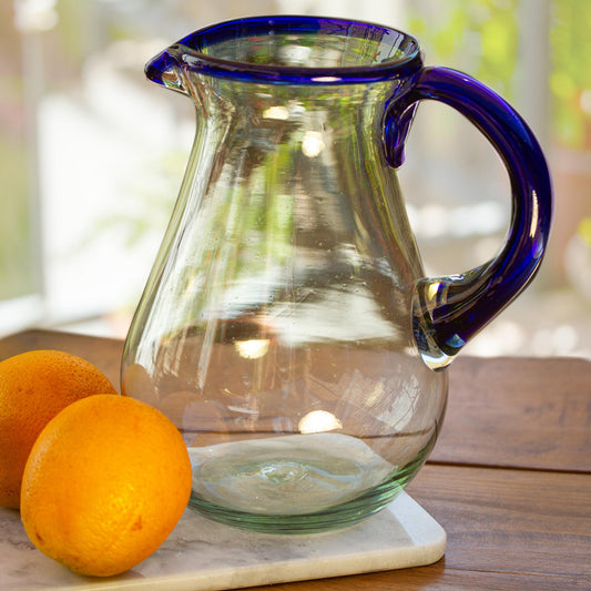 Blue Grace Artisan Crafted Pitcher Classic Mexican Handblown Glass