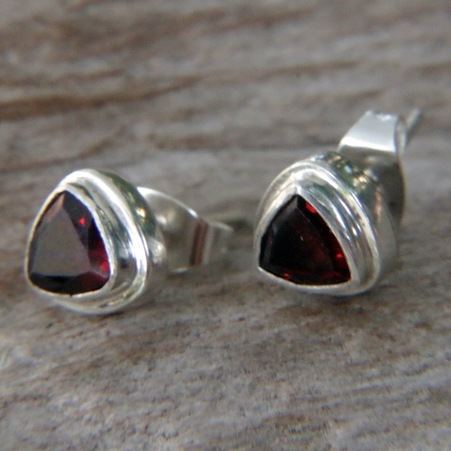 Crimson Trinity Sterling Silver Garnet Stud Earrings