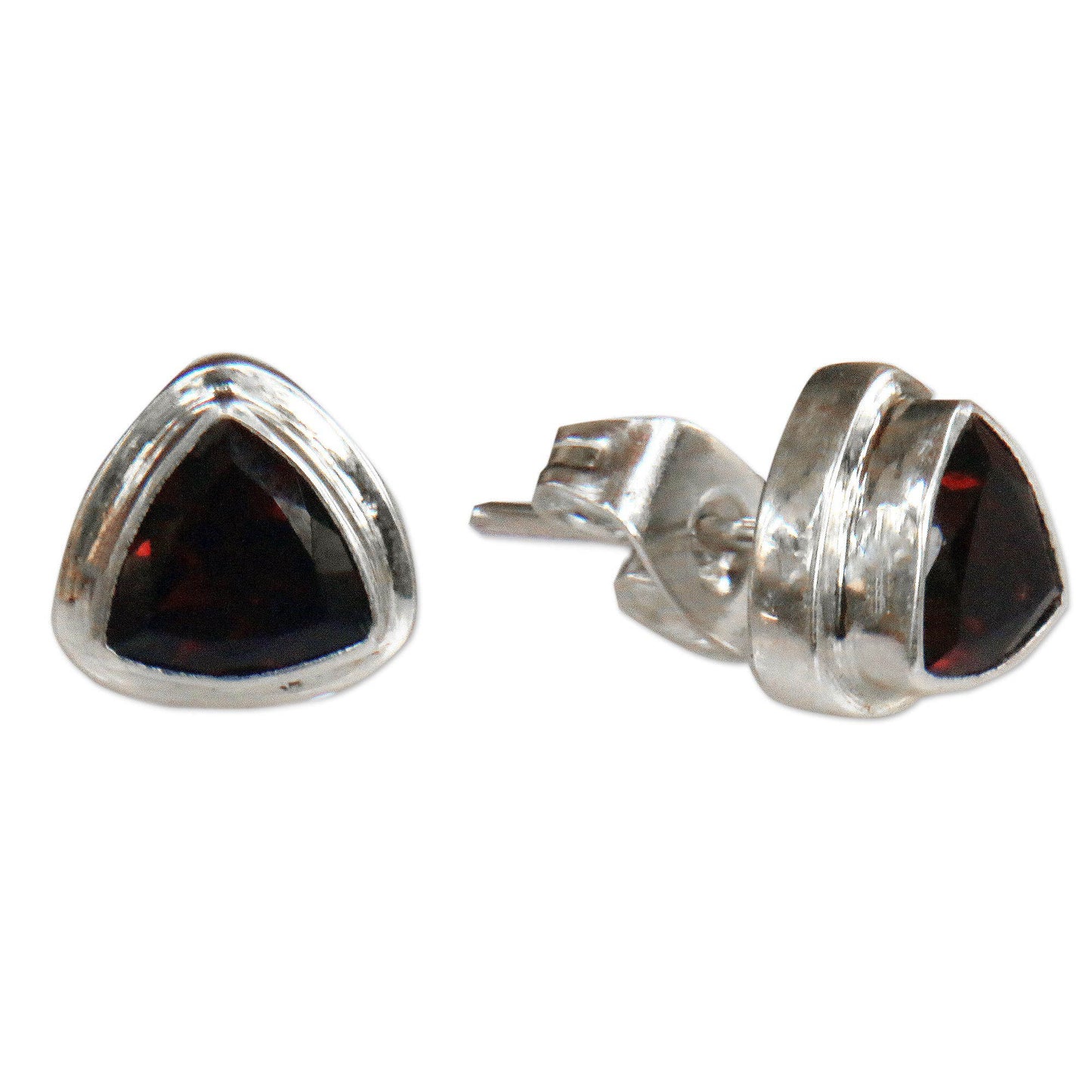 Crimson Trinity Sterling Silver Garnet Stud Earrings