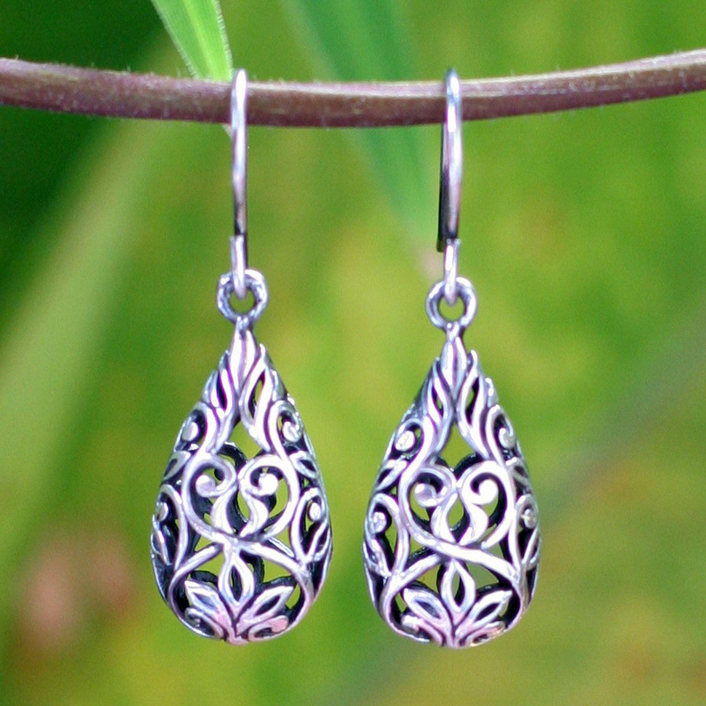 Forest Vines Sterling Silver Teardrop Earrings