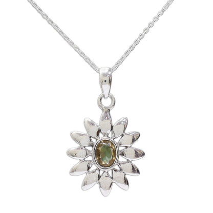 Sunflower Citrine & Silver Pendant Necklace