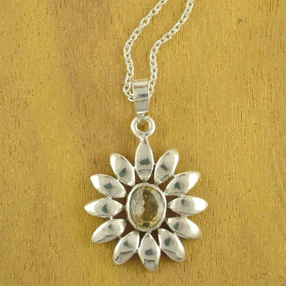Sunflower Citrine & Silver Pendant Necklace