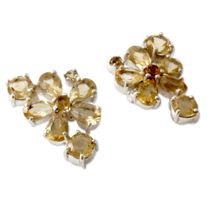 Sunshine Petals Hand Made Floral Citrine Button Earrings