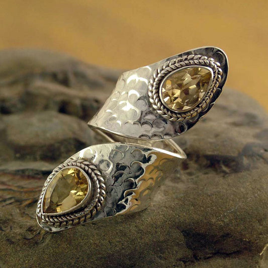 Golden Sterling Silver Wrap Ring with Citrine Gemstone Jewelry