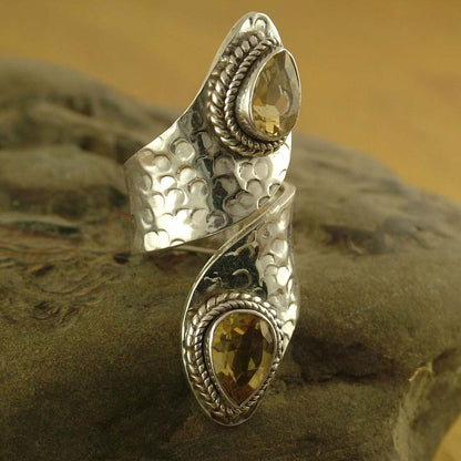 Golden Sterling Silver Wrap Ring with Citrine Gemstone Jewelry