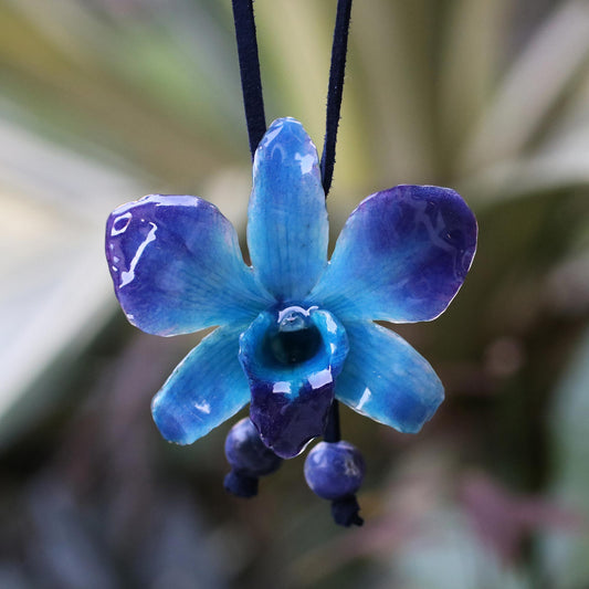 Midnight Blue Orchid & Sodalite Long Lariat Necklace