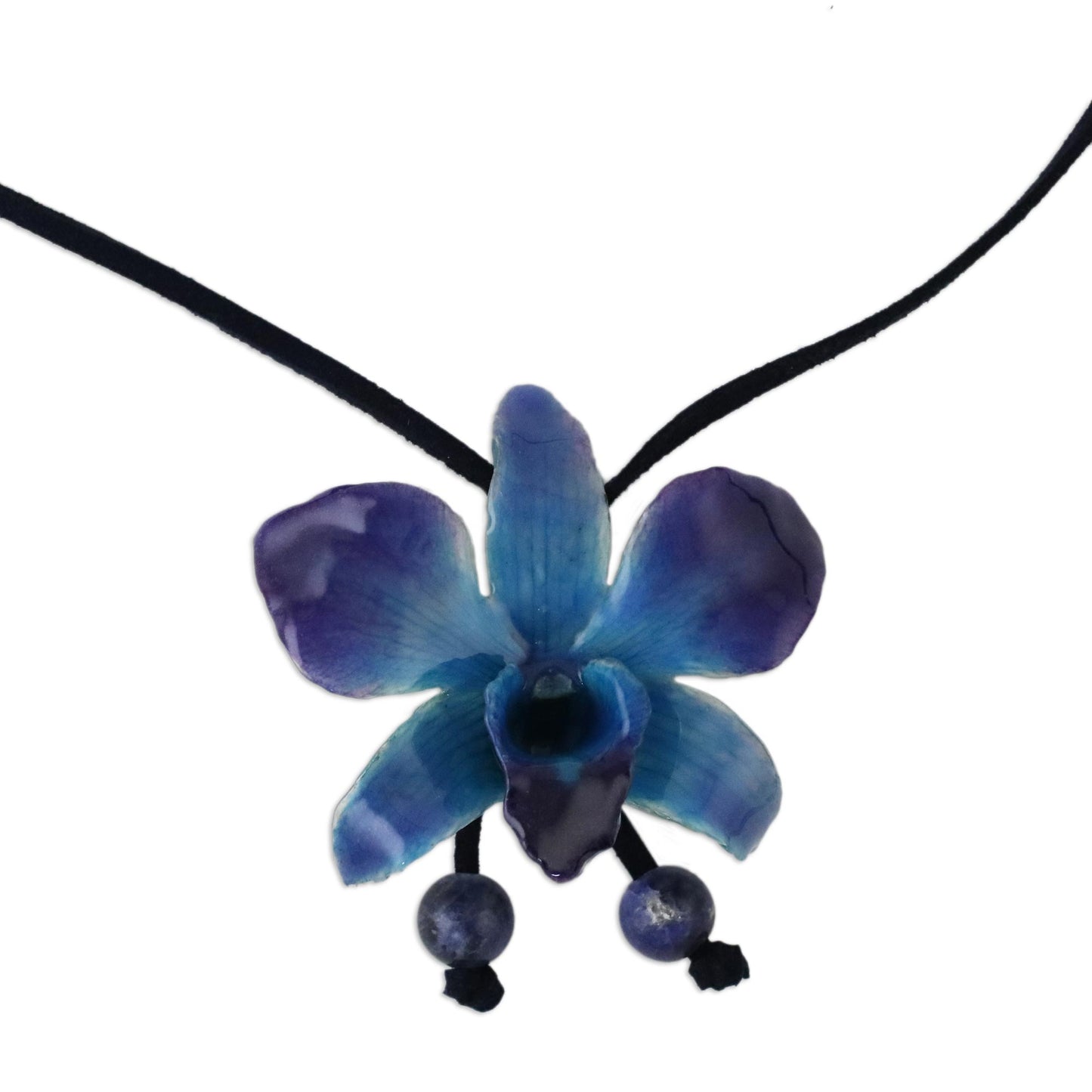 Midnight Blue Orchid & Sodalite Long Lariat Necklace