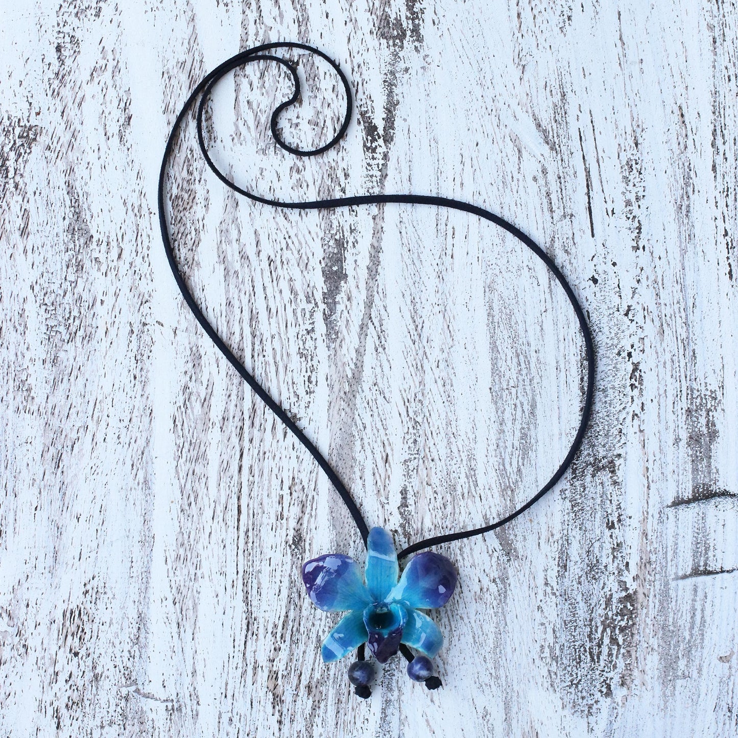 Midnight Blue Orchid & Sodalite Long Lariat Necklace