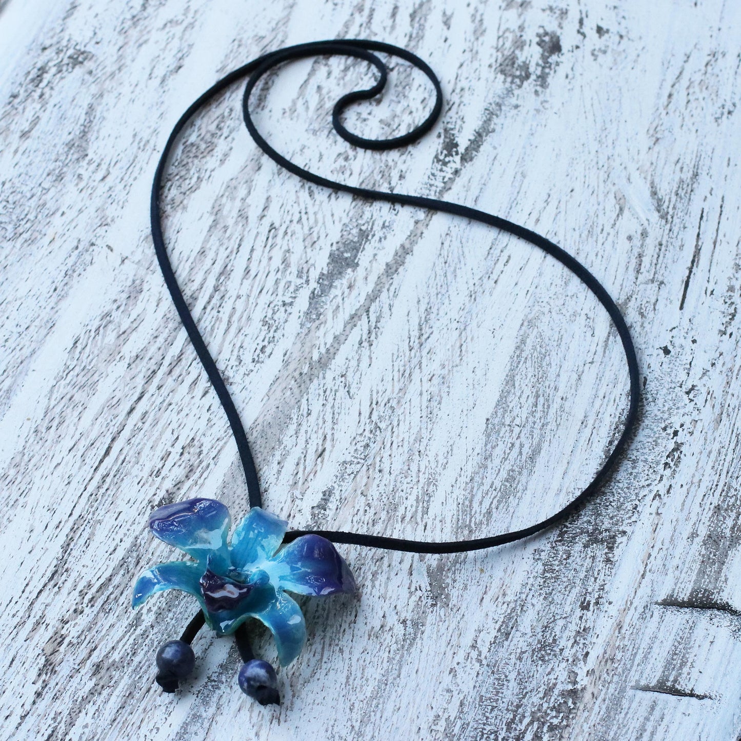 Midnight Blue Orchid & Sodalite Long Lariat Necklace