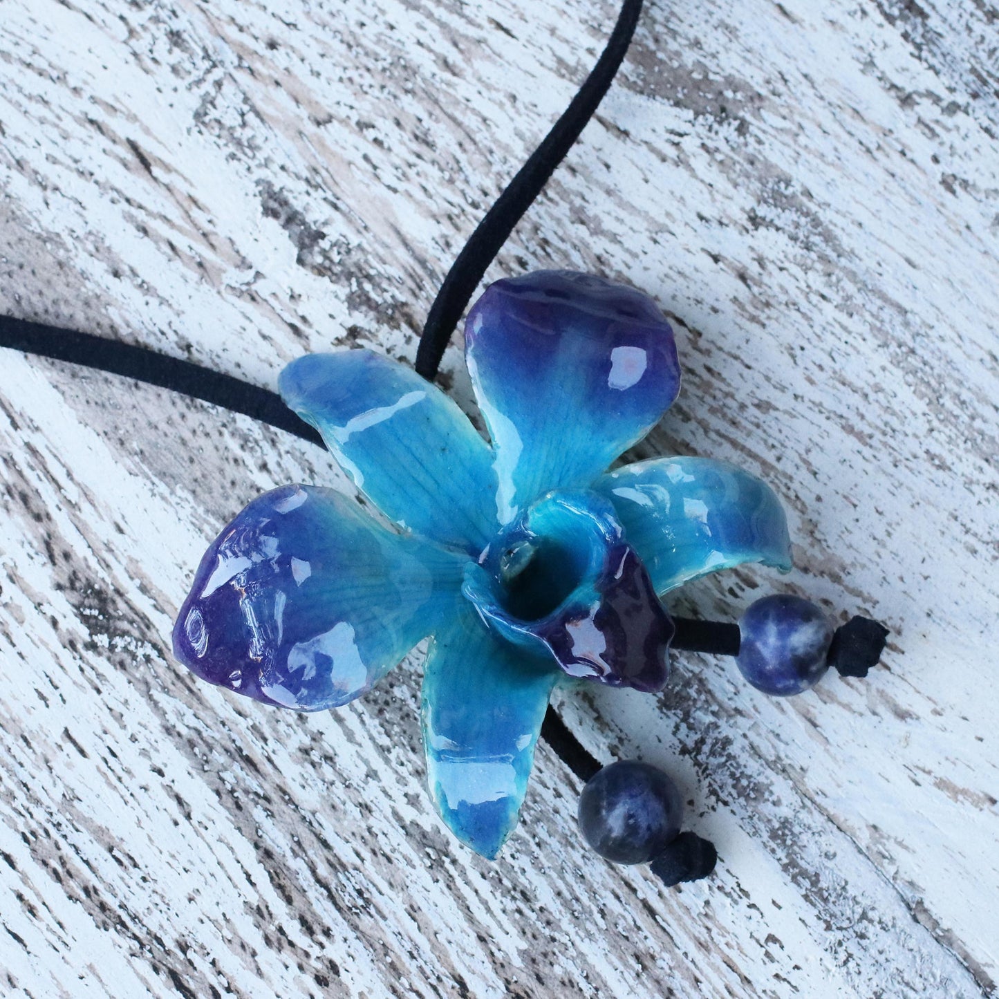 Midnight Blue Orchid & Sodalite Long Lariat Necklace