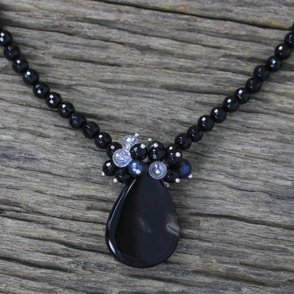 In Dreams Dyed Pearl with Chalcedony & Onyx Pendant Necklace