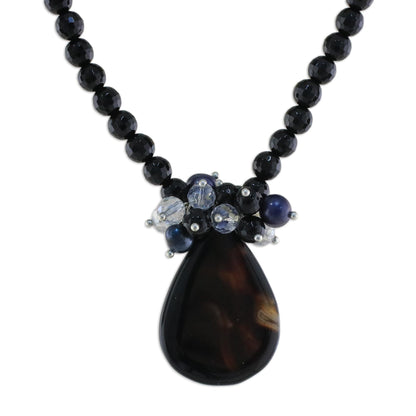 In Dreams Dyed Pearl with Chalcedony & Onyx Pendant Necklace