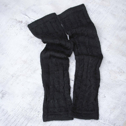 Black Braids Alpaca Arm Warmer Mitts