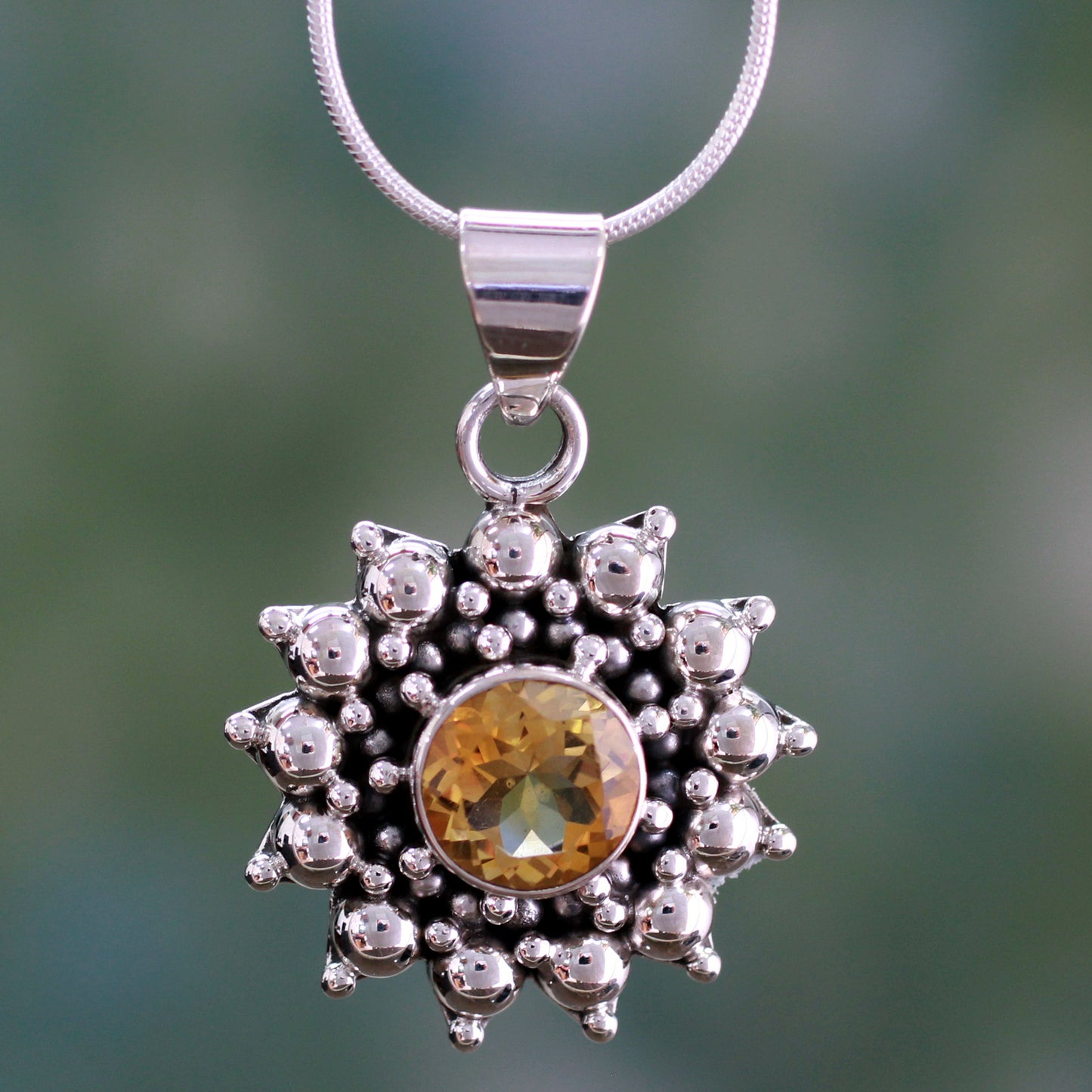 Star Citrine & Sterling Silver Pendant Necklace