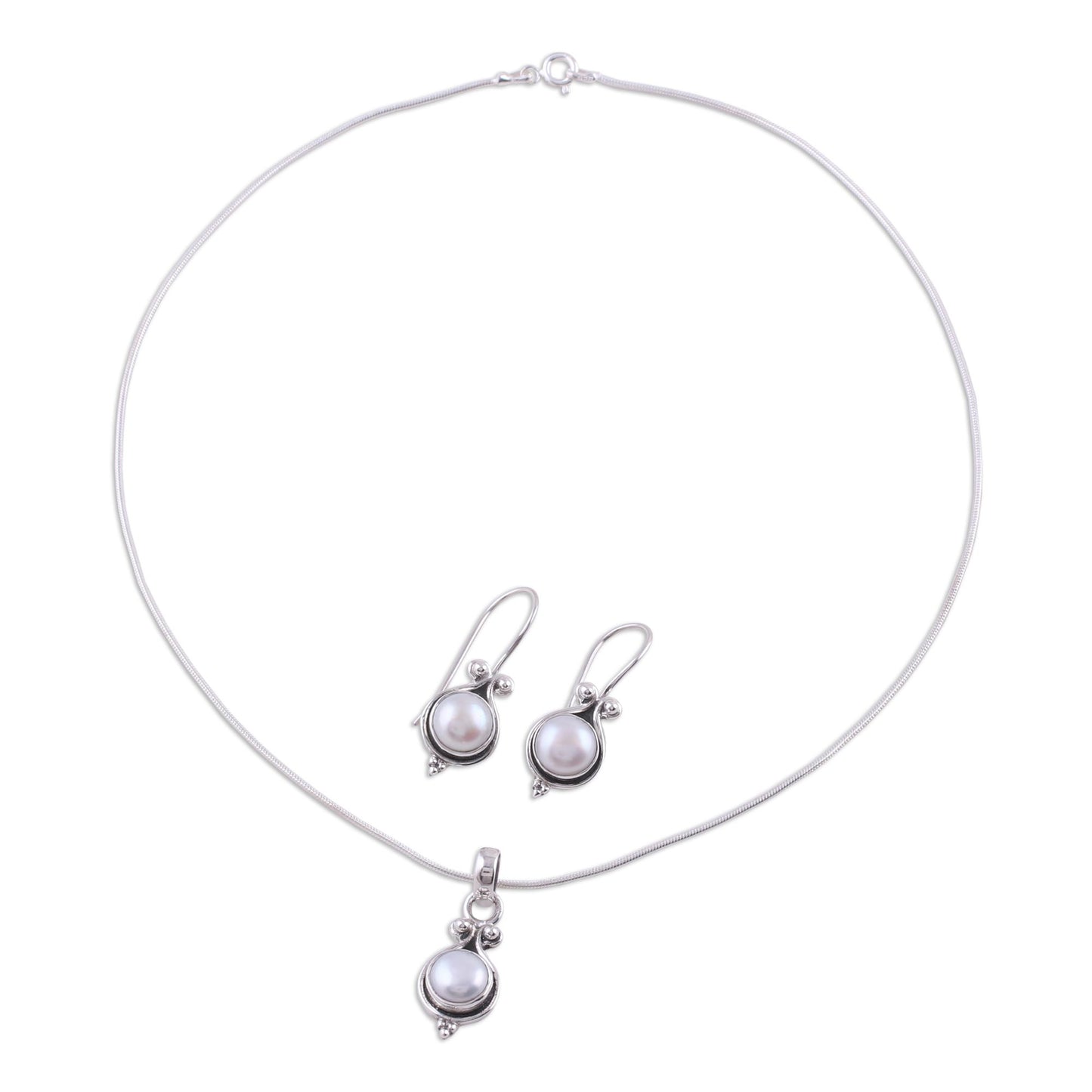 Honesty Bridal Sterling Silver Pearl Jewelry Set from India