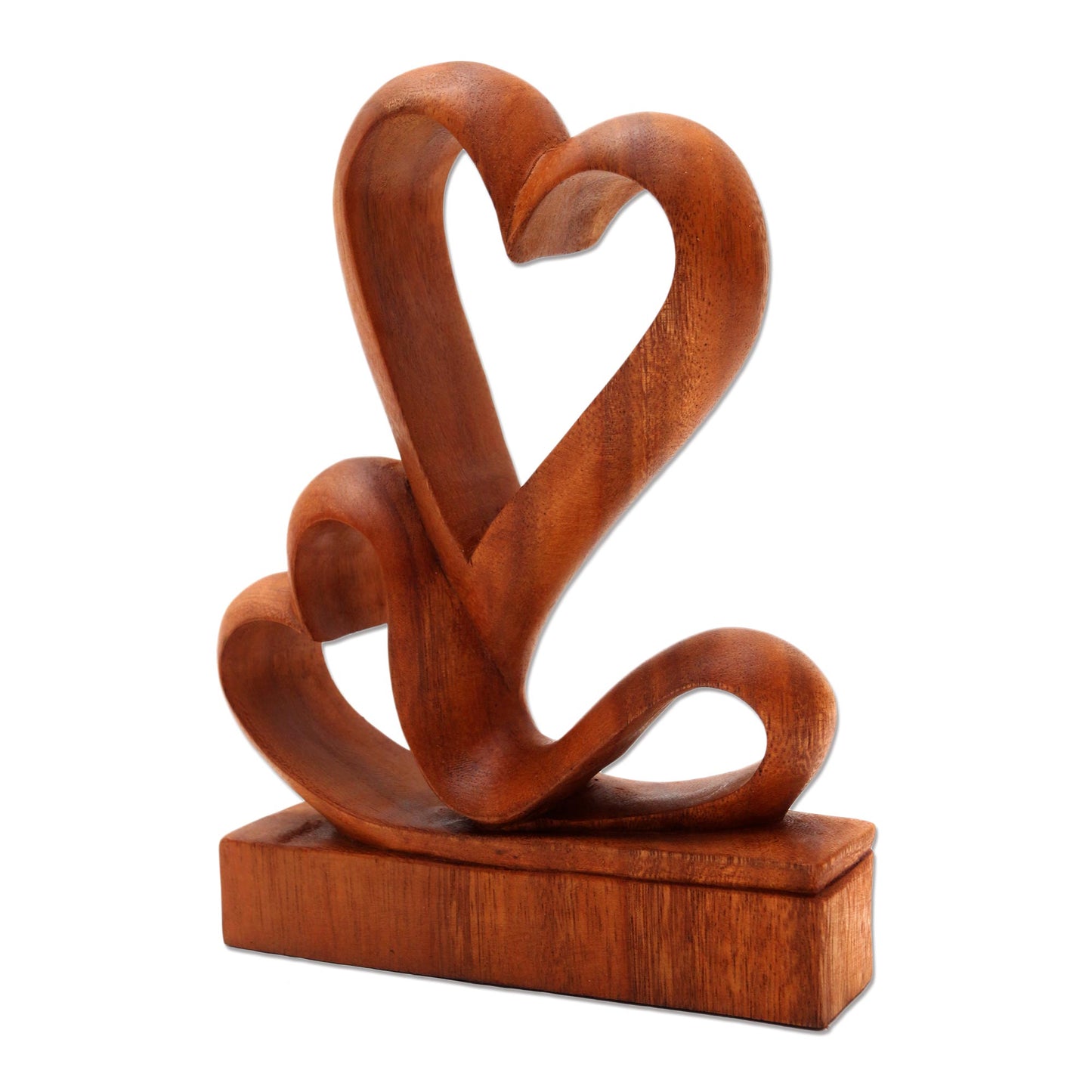 Two Hearts Carved Wood Romantic Sculpture