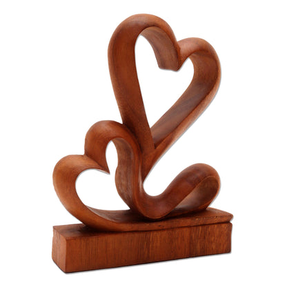 Two Hearts Carved Wood Romantic Sculpture