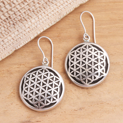 Flower of Life Hand Crafted Sterling Silver Dangle Earrings