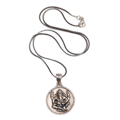 Gracious Ganesha Sterling Silver Hindu Pendant Necklace