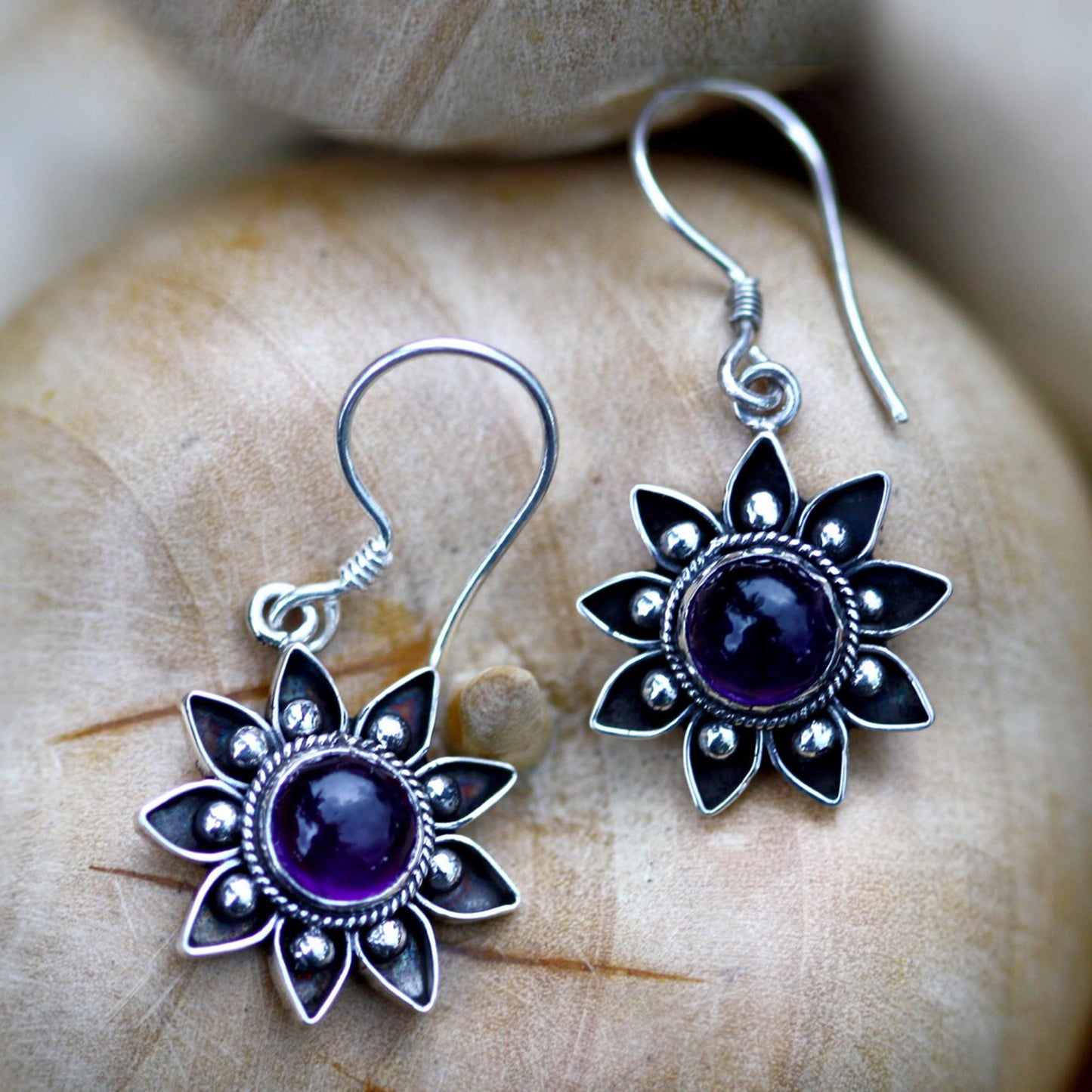 Sunflowers Amethyst Dangle Earrings