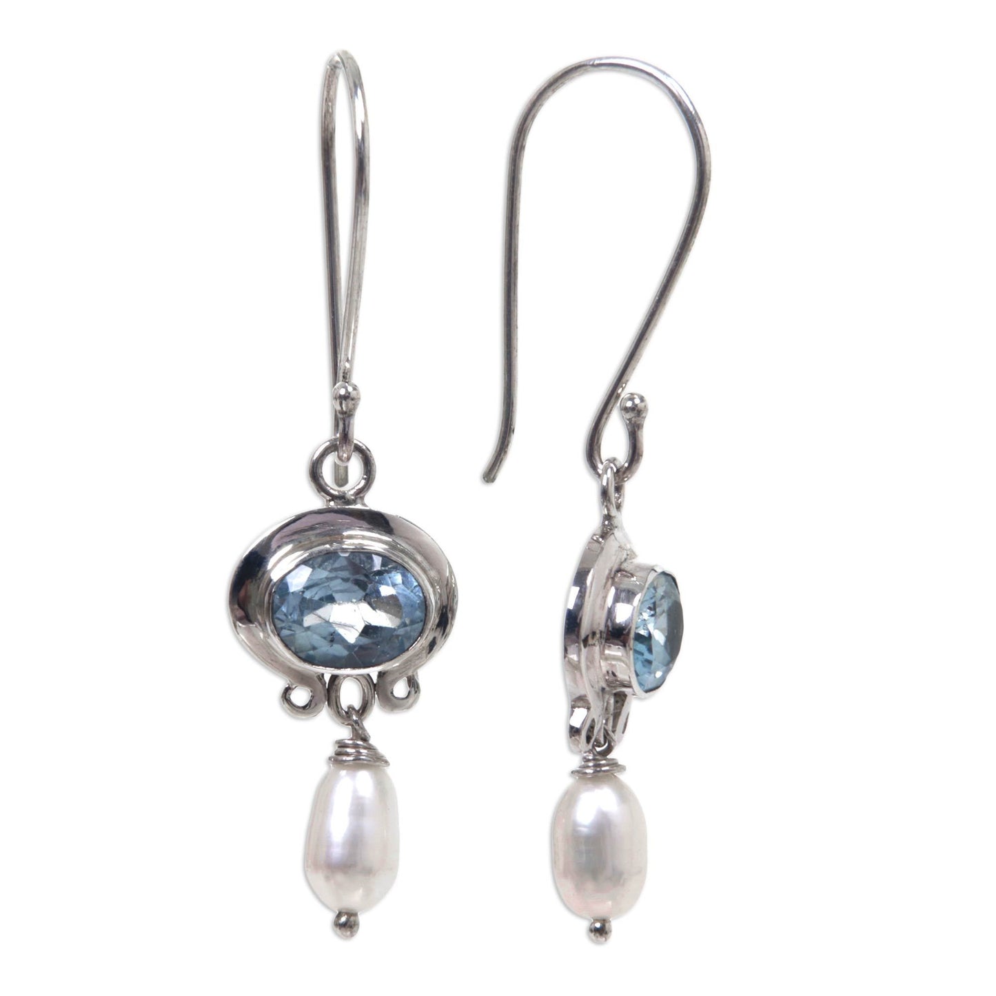 Blue Topaz & Pearl Drop Earrings